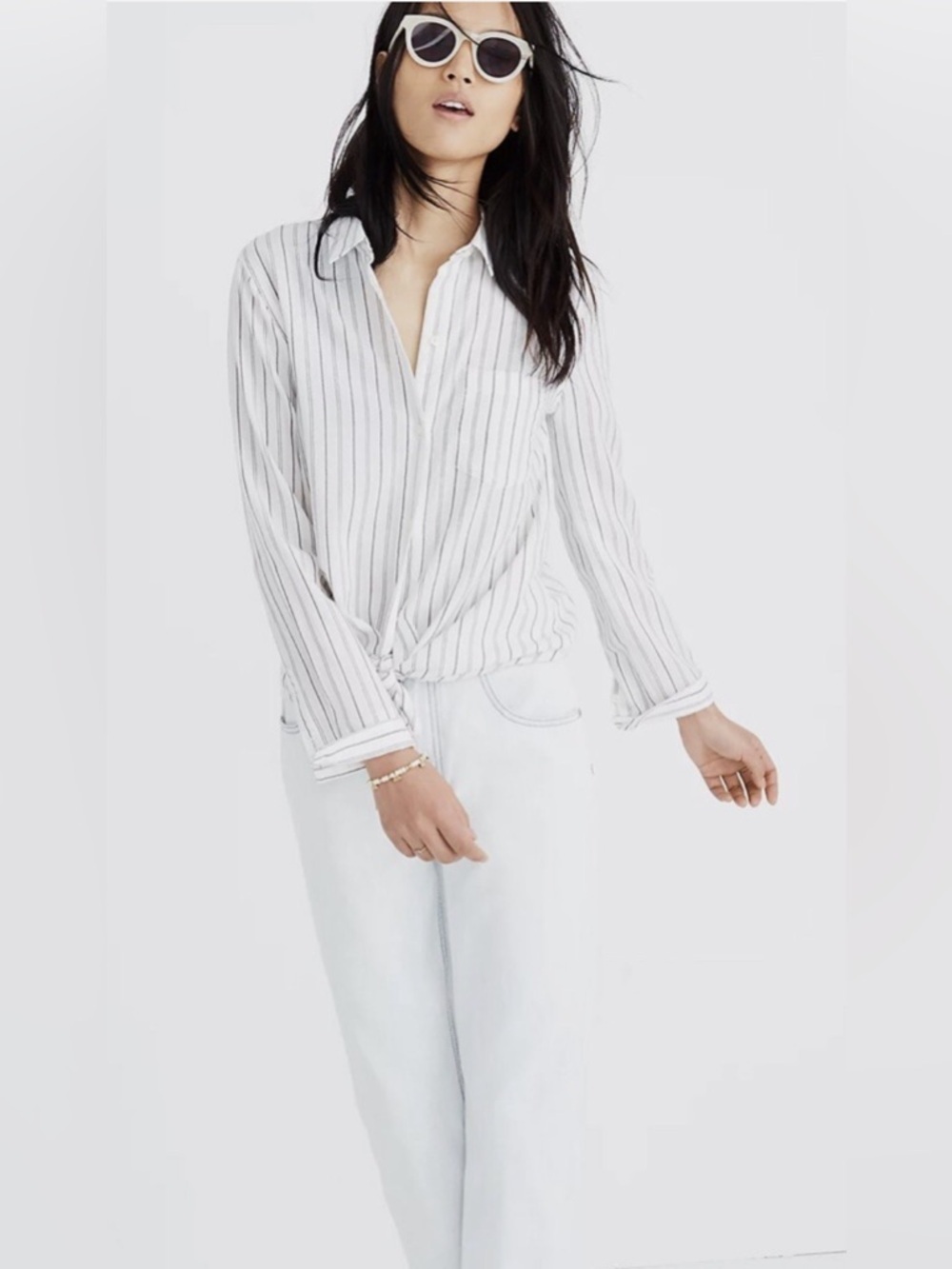 NOWT Madewell White Shirt with Thin Black Stripes